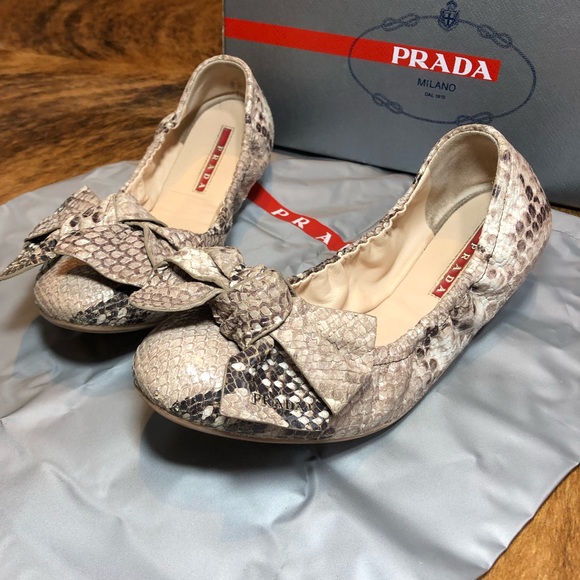 Prada St Pitone Snake Ballet Flats w/ Bow - Picture 2 of 6